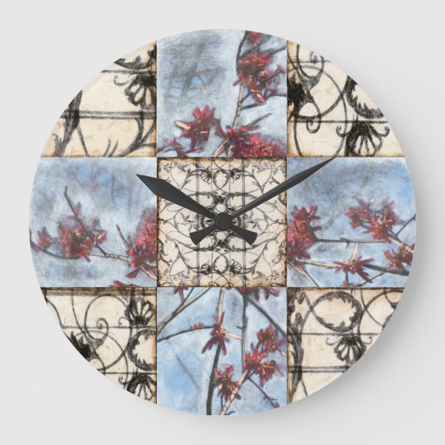 Getäfelte abstrakte Scrollwork Malerei Große Wanduhr (Vorderseite)