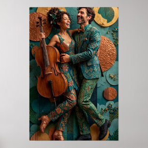 Getauschtes fröhliches Volkstanz-Duo - 3D Teal Kup Poster