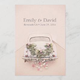 Getaway Car Wedding Romantic Blush Pink Einladung