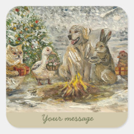 Geteilte Wärme Whimsical Farmhouse-Tiere Lagerfeue Quadratischer Aufkleber