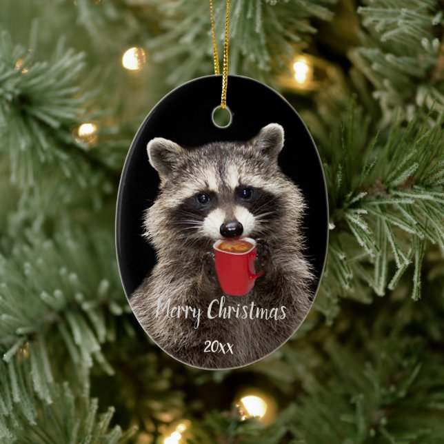 Geteilter Kaffee Raccoon Drink Kaffee Keramik Ornament (Baum)