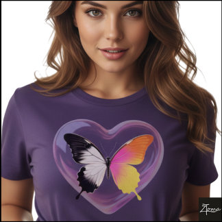 Geteilter Schmetterling Monochrom Neon-Herz-Grafik T-Shirt