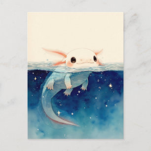 Geteiltes Wasser Sternen Indigo Kawaii Axolotl Postkarte