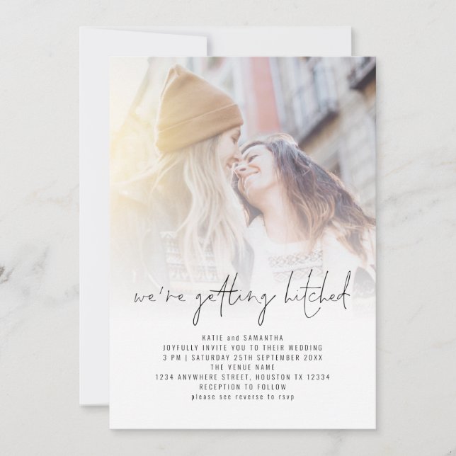 Getestet QR Foto Overlay Lesbische Hochzeit Einladung (Vorderseite)