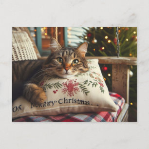 Getigelte Katze Frohe Weihnachten AI-Postkarte Postkarte
