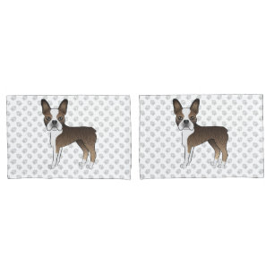 Getigert Boston Terrier Cartoon Hunde & Pfoten Kissenbezug