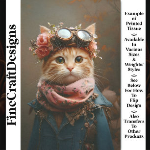 Getigert Katze mit rosa Schal und Mantel CD6 Decou Seidenpapier