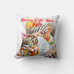 Getigert Katzen Frohe Weihnachten Katzen-Mus Mädch Kissen