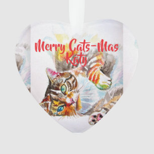 Getigert Katzen Frohe Weihnachten Katzen-Mus Mädch Ornament
