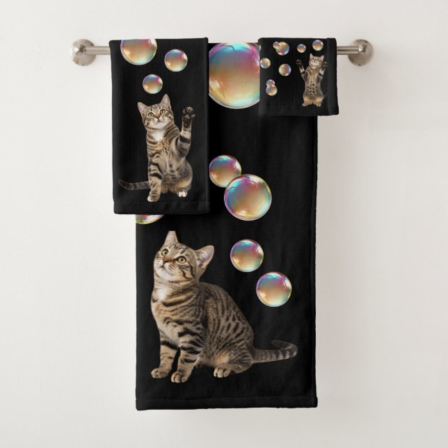 Getigerte Katze Blasen Katze  Badhandtuch Set (Insitu)