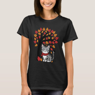 Getigerte Katze Blatt Herbst Baum Herbst Thanksgiv T-Shirt