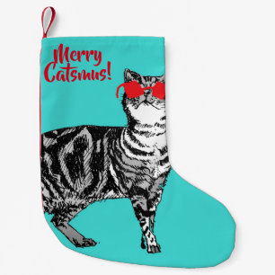 Getigerte Katze Frohe Catsmus Aqua Weihnachtsstrum Kleiner Weihnachtsstrumpf