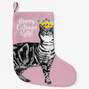 Getigerte Katze Frohe Catsmus Rosa Weihnachtsstrum Kleiner Weihnachtsstrumpf