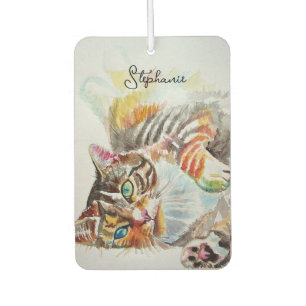 Getigerte Katze Katzen Haustier Kunst Wasserfarbe Autolufterfrischer