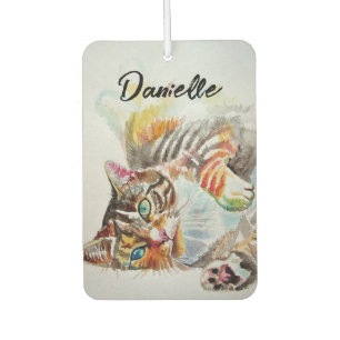 Getigerte Katze Katzen Haustier Kunst Wasserfarbe  Autolufterfrischer