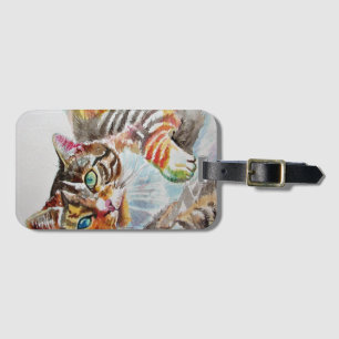 Getigerte Katze Katzen Haustier Kunst Wasserfarbe  Gepäckanhänger