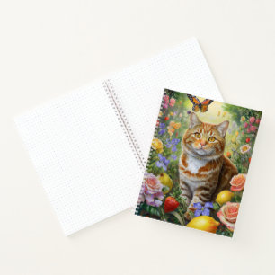 Getigerte Katze mit Blumen Notizbuch