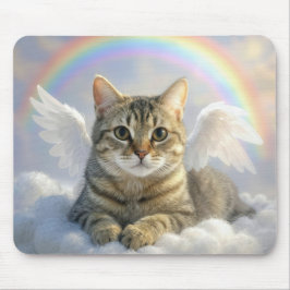 Getigerte Katze mit Engelsflügeln und Regenbogen Mousepad