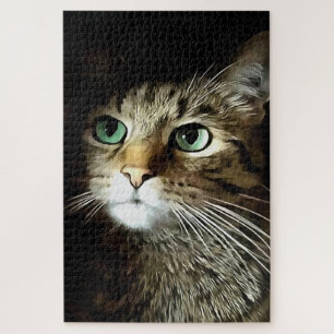 Getigerte Katze mit grünen Augen isoliert auf Schw