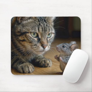 Getigerte Katze mit tapferer Maus Mousepad