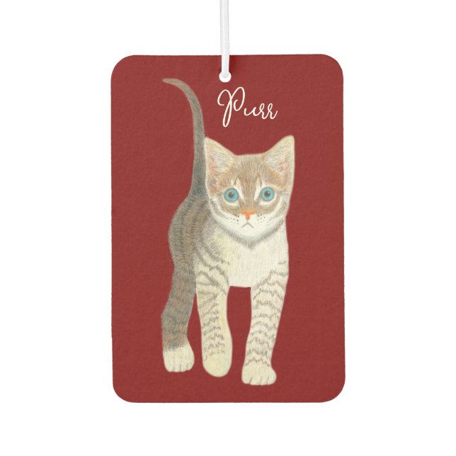Getigerte Katze mit Text Maroon Autolufterfrischer (Vorderseite)