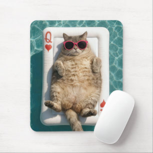 Getigerte Katze schwebt auf Queen of Hearts Pool F Mousepad