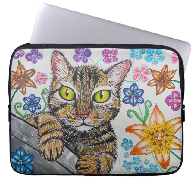 Getigerte Katze und Blumen Electronics-Tasche Laptopschutzhülle (Vorderseite)