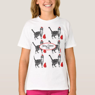 Getigerte Katze Weihnachten Santa Hut Katzen Rot W T-Shirt