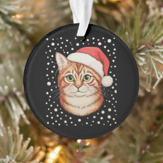 Getigerte Katze Weihnachtsmann Hut Schnee Weihnach Ornament