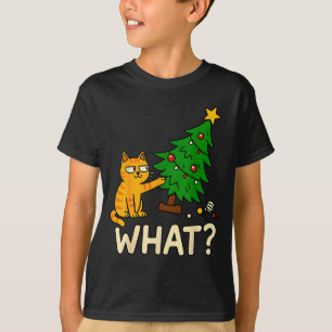 Getigerte Weihnachtskatze wirft Weihnachtsbaum um T-Shirt