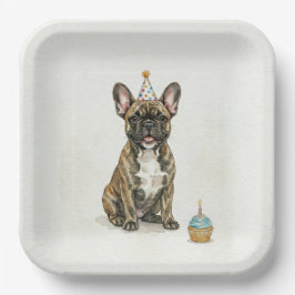 Getigerter Französischer Bulldogge Geburtstagspart Pappteller