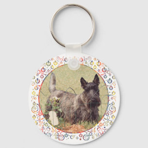 Getigerter Schottischer Terrier mit Rosen Schlüsselanhänger