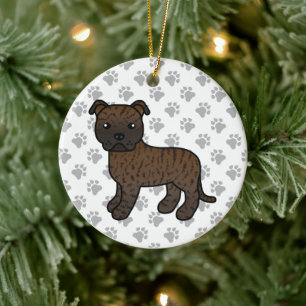Getigerter Staffordshire Bull Terrier Cartoon-Hund Keramik Ornament