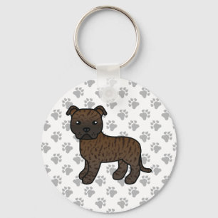 Getigerter Staffordshire Bull Terrier Cartoon-Hund Schlüsselanhänger