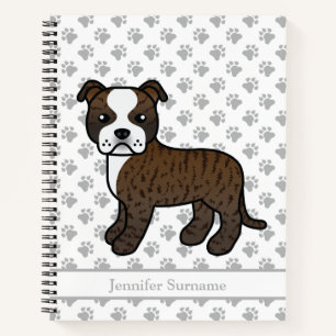 Getigerter und weißer Staffie Süßer Cartoon-Hund & Notizbuch