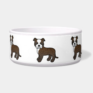 Getigerter und weißer Staffordshire Bull Terrier Napf