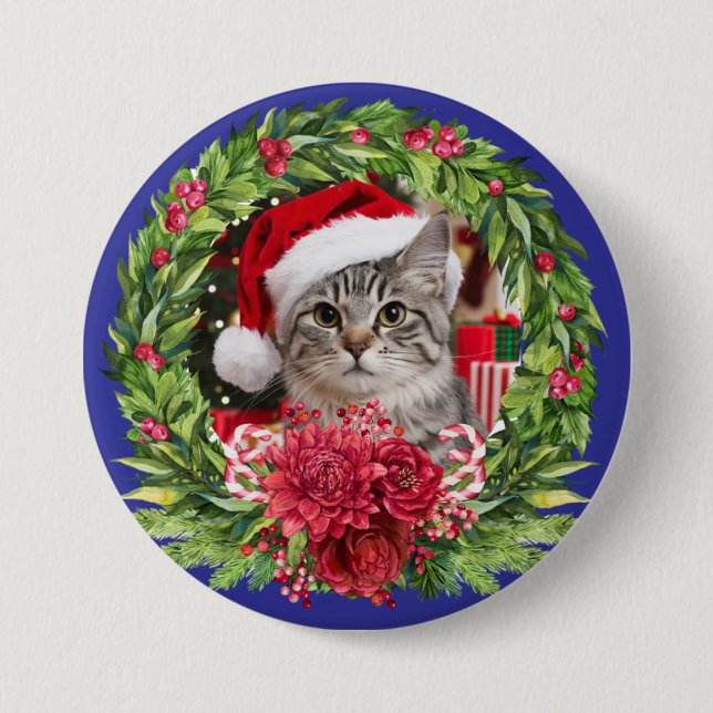 Getigerter Weihnachtskranz Knopf Button (Vorderseite)