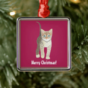 Getigertes Kätzchen Ornament Aus Metall
