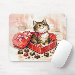 Getigertes Kätzchen sitzt in einer Bonbonschachtel Mousepad