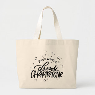 Getränk-Champagne-Hand beschriftet Jumbo Stoffbeutel