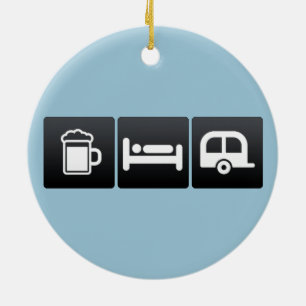 Getränk, Schlaf und Camper Keramikornament