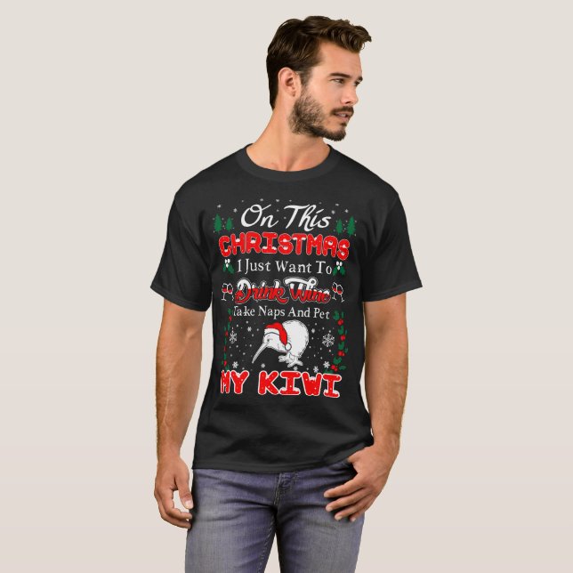 Getränk-Wein-Haustier-Kiwi-Weihnachtshässliche T-Shirt (Vorne ganz)