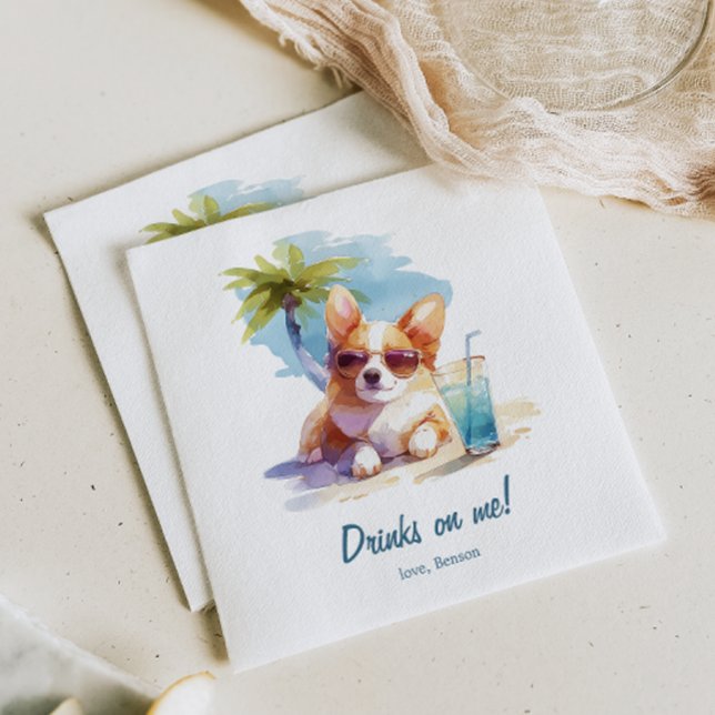Getränke am Me Corgi Beach Wedding Napkins Serviette (Von Creator hochgeladen)