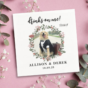 Getränke an mir Niedliche Dog-Foto-Hochzeit von Serviette