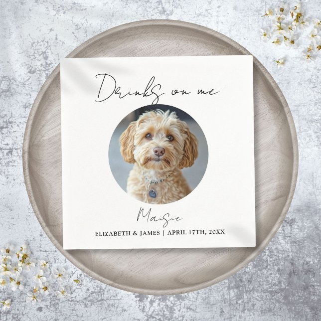 Getränke auf Haustier-Foto Hochzeit Serviette (Drinks On Me Pet Dog Photo Wedding Napkins)