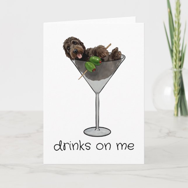 Getränke auf meinem Doodle Hund dreckig Martini Dankeskarte (Vorderseite)