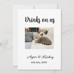 Getränke auf uns offene Bar Haustier-Foto Hochzeit Einladung