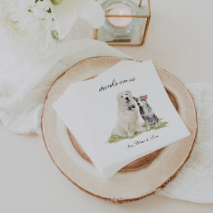 Getränke auf uns Süße Haustier-Hunde-Hochzeit Serviette
