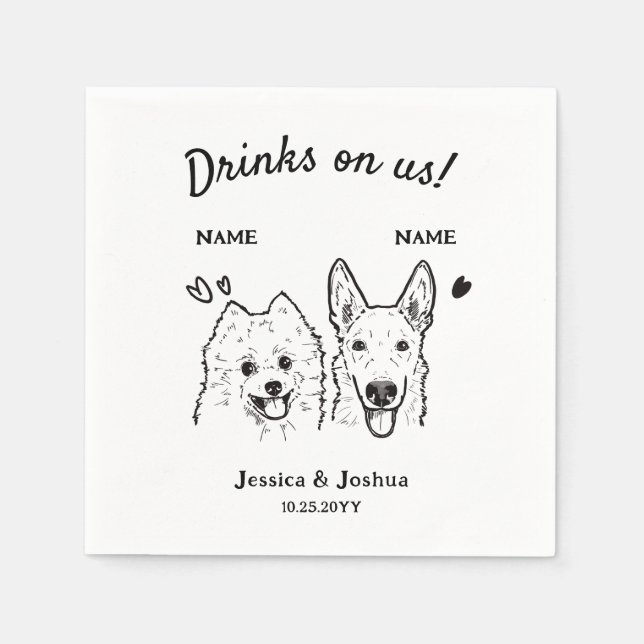 Getränke auf unserem Hund Hochzeitscocktail Serviette (Vorderseite)