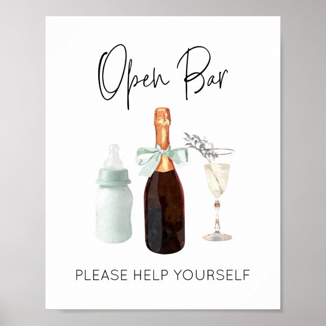 Getränke Bar-Zeichen für Baby Dusche Grün Sip & Se Poster (Vorne)